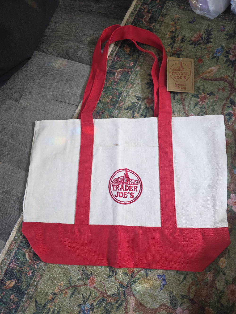 Trader Joe's Red & White Canvas Tote